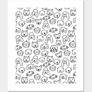 Cute Black and White Dog Lineart pattern Posters and Art